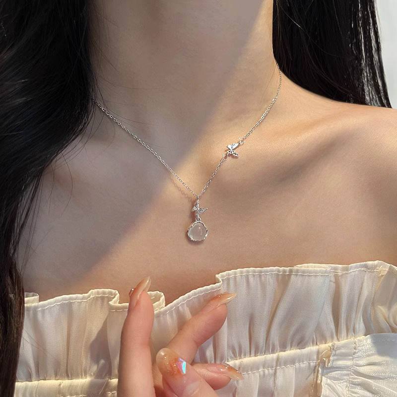 Double Butterfly Necklace Women S925 Pure Silver Pendant Clavicle Chain Jewelry