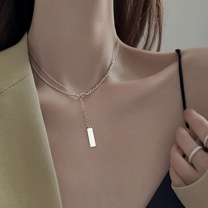 S925 silver square brand retro necklace collarbone chain women's jewelry