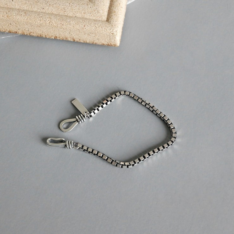925 sterling silver bracelet, women's retro box chain fashion simple jewelry