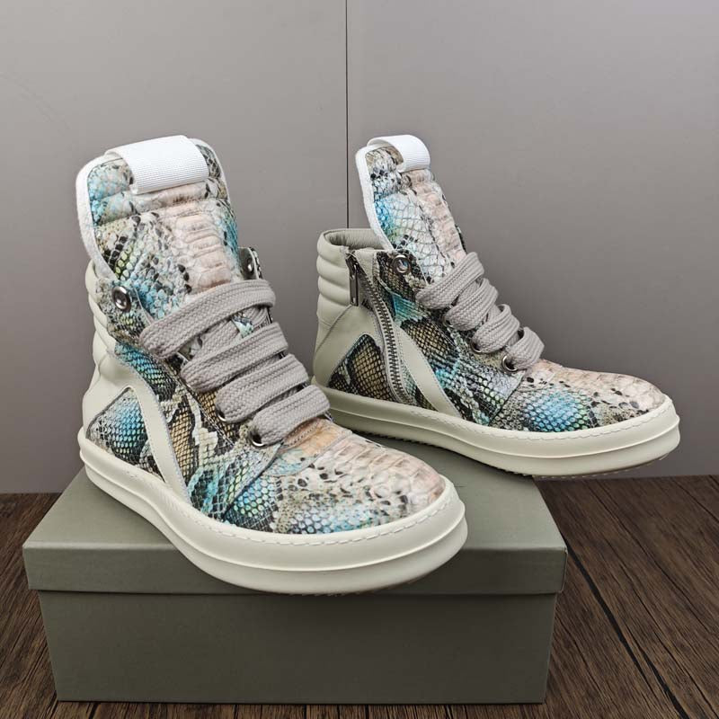S25 Men's New Arrival Genuine Leather High-top Sneakers Thick Sole Height Increasing Fashion Ankle Boots