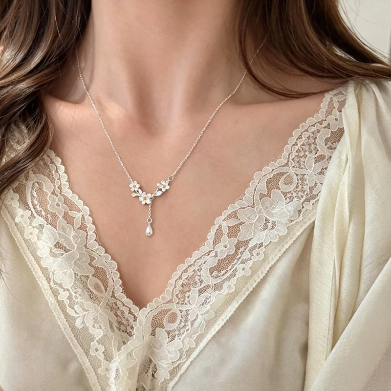 Necklace women's 999 silver new light luxury flower collarbone chain jewelry