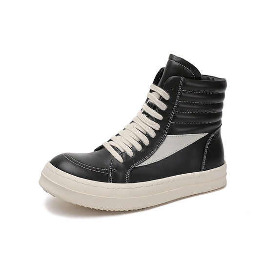 S32 High Top Genuine Leather Sneakers for Men Women, Thick Platform Height Increasing Shoes, New Streetwear Casual Shoes