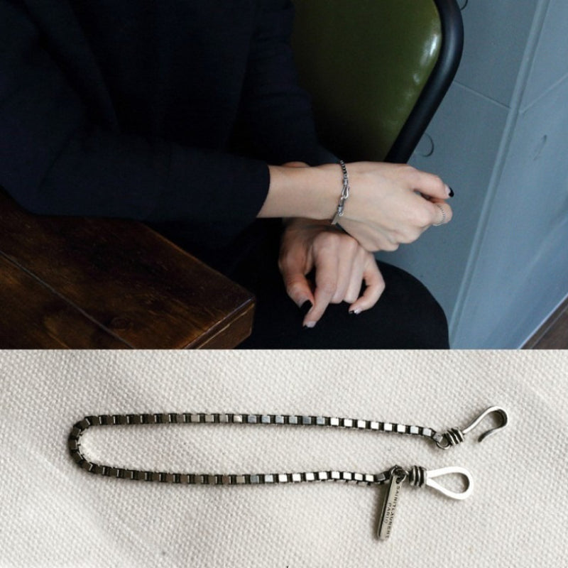 925 sterling silver bracelet, women's retro box chain fashion simple jewelry