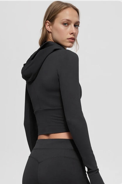 2636 Women Slim Fit Hooded Zip Yoga Set, Flared Pants Autumn Winter Casual Sports Activewear