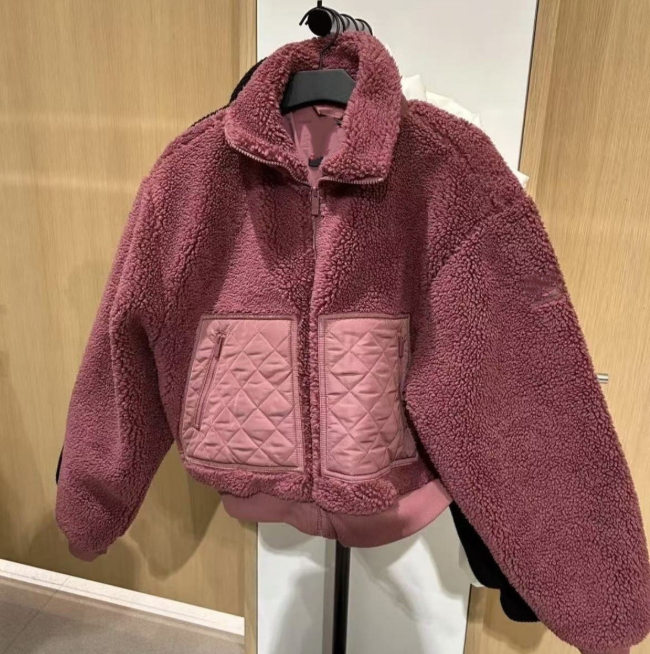 C1 Women Versatile Warm Short Sherpa Fleece Jacket Stand‑Collar Zipper Sports Coat