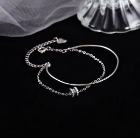 S925 Sterling Silver Double Layer Twisted Bar Bracelet for Women, Ins Style Unique Sweet Versatile Hand Jewelry