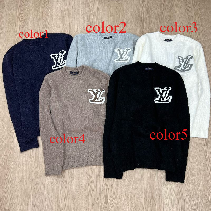 LC03   Men's and women's classic letter jacquard round neck sweater in front and back clothes