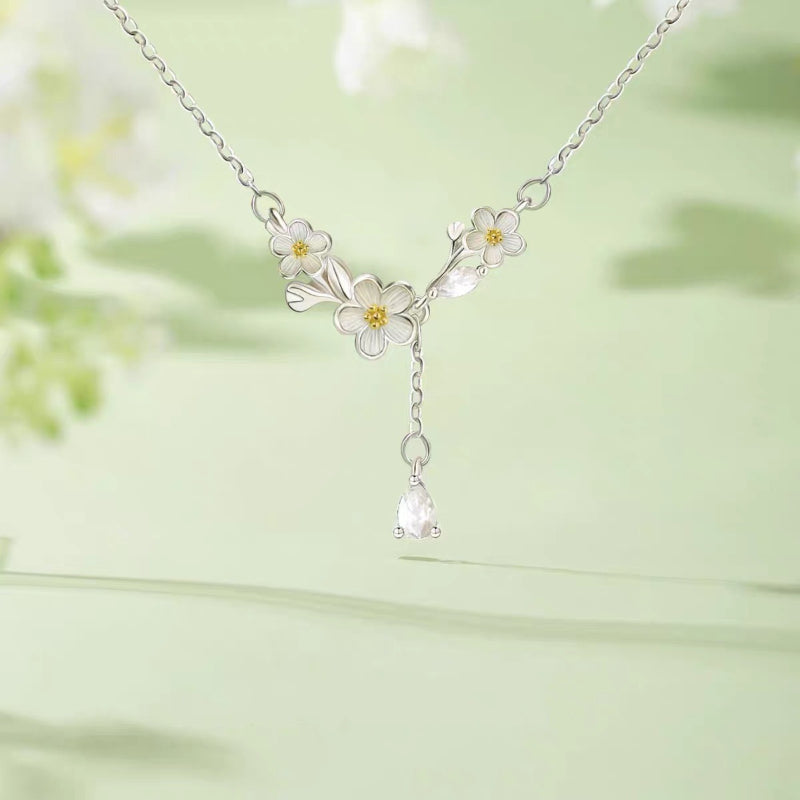 Necklace women's 999 silver new light luxury flower collarbone chain jewelry