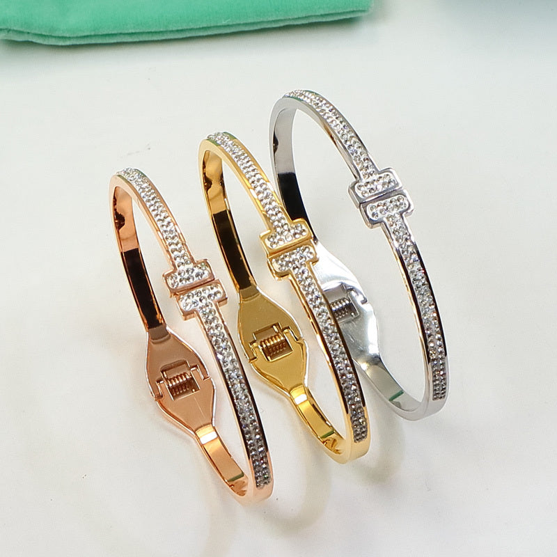 TB5 Classic Bangle Bracelet 316 Stainless Steel 18K Gold‑Plated Women Jewelry