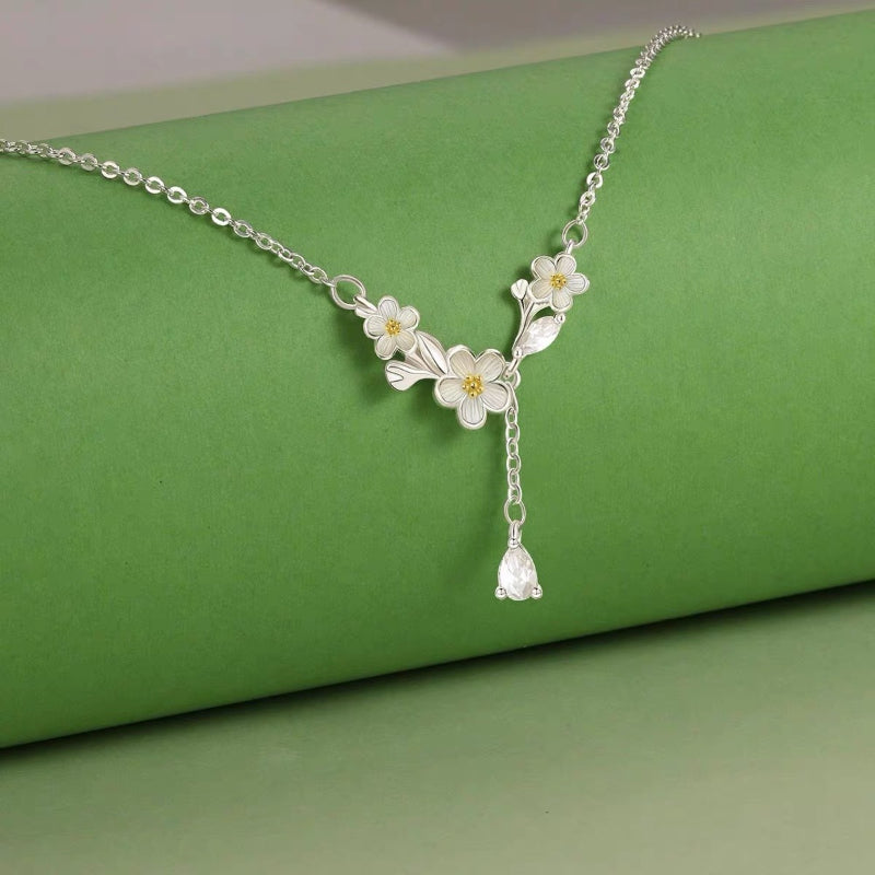 Necklace women's 999 silver new light luxury flower collarbone chain jewelry