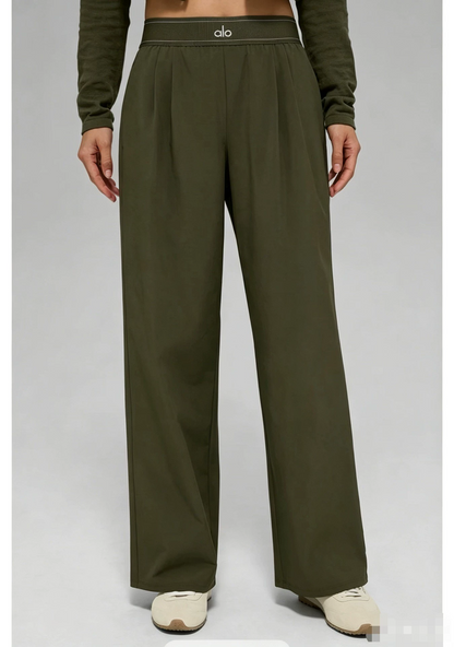 C2 Womens Flowy Woven Stretch Wide‑Leg Yoga Casual Long Pants