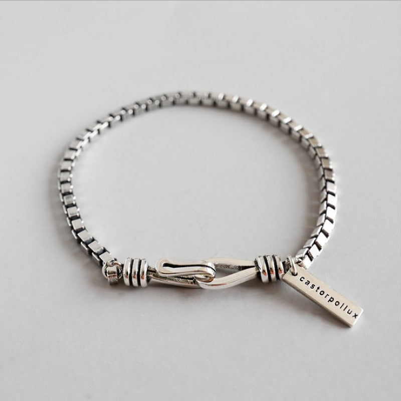 925 sterling silver bracelet, women's retro box chain fashion simple jewelry