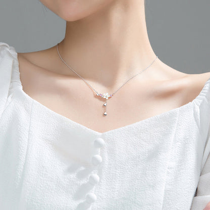 S925 pure silver cherry blossom shell necklace simple flower pendant collarbone chain jewelry