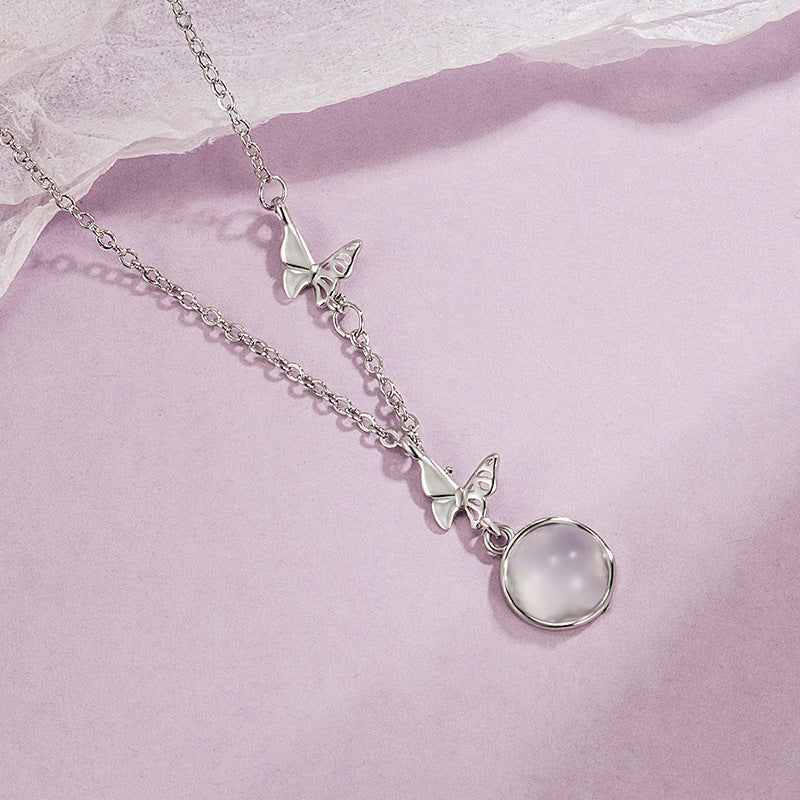 Double Butterfly Necklace Women S925 Pure Silver Pendant Clavicle Chain Jewelry