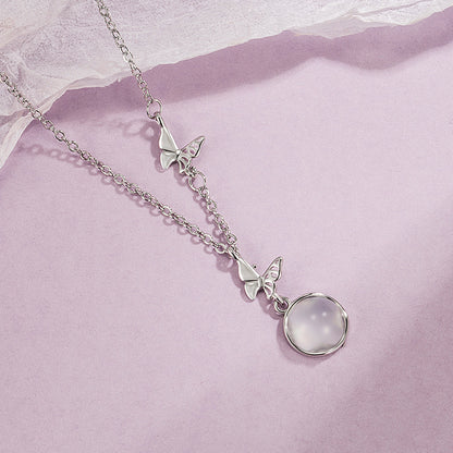 Double Butterfly Necklace Women S925 Pure Silver Pendant Clavicle Chain Jewelry