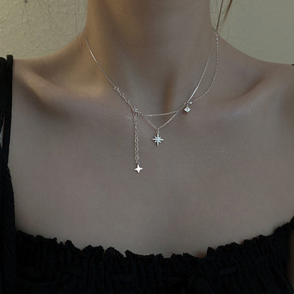 925 sterling silver necklace with simple temperament, tassel double layered collarbone chain, women's jewelry