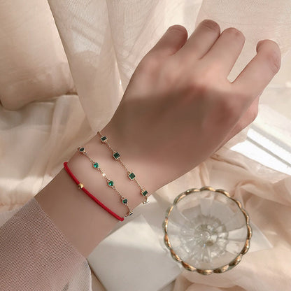 S925 silver diamond set heart block emerald bracelet for women's jewelry