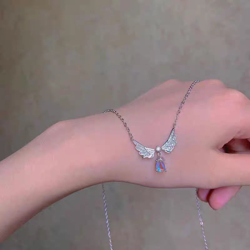 Necklace women's 999 sterling silver fashionable angel wing collarbone chain jewelry