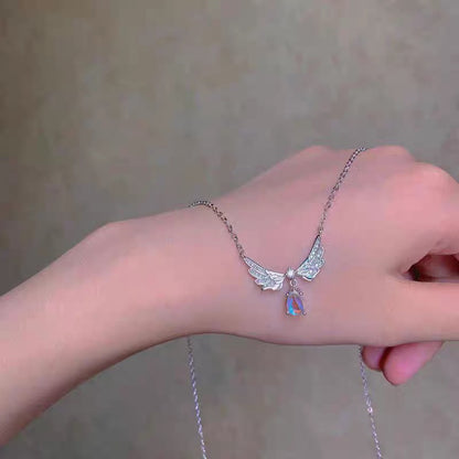 Necklace women's 999 sterling silver fashionable angel wing collarbone chain jewelry