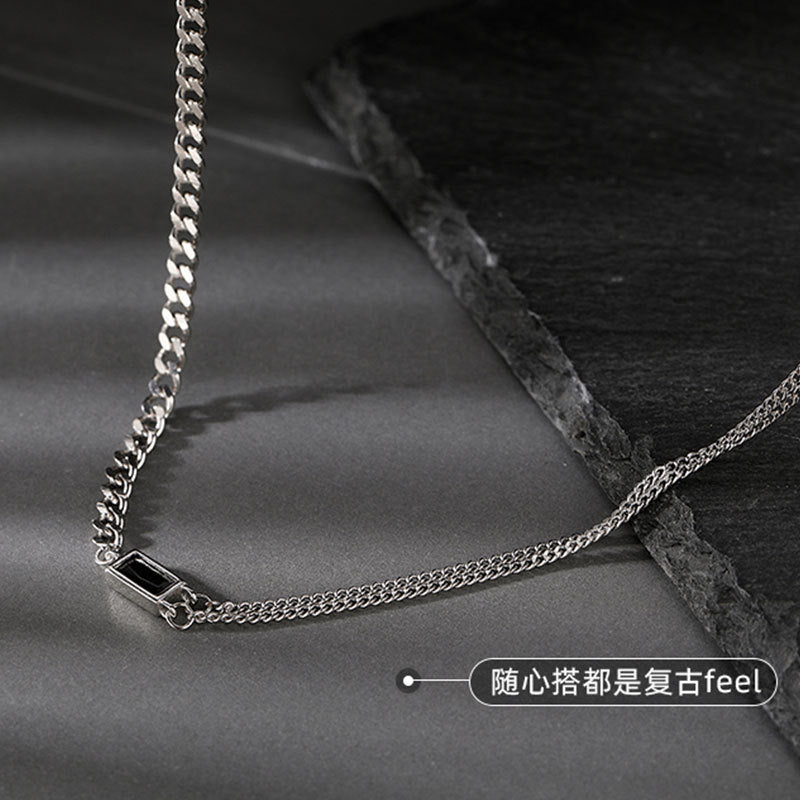 S925 silver square brand retro necklace collarbone chain women's jewelry
