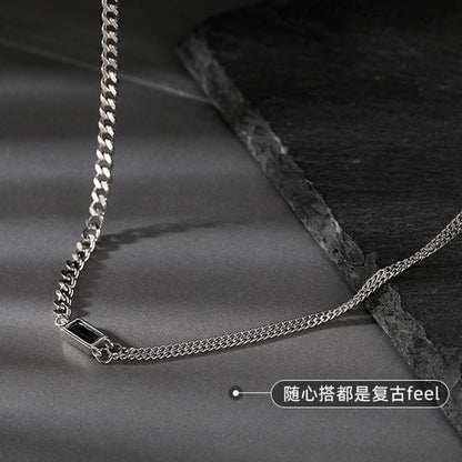 S925 silver square brand retro necklace collarbone chain women's jewelry