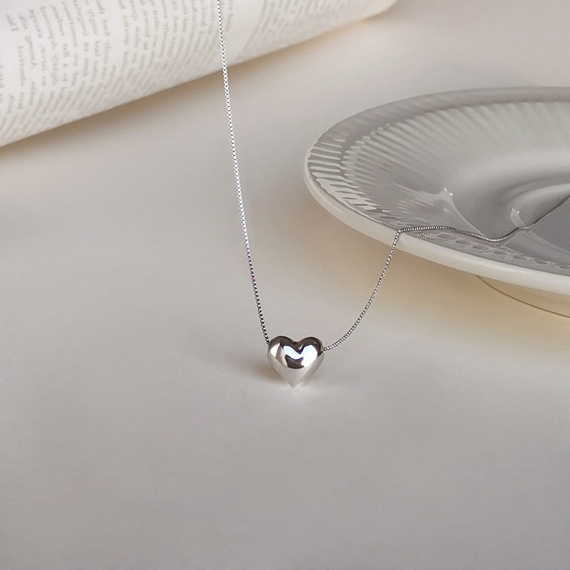 S925 silver heart necklace, women's light luxury heart-shaped collarbone jewelry