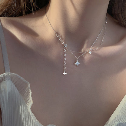 925 sterling silver necklace with simple temperament, tassel double layered collarbone chain, women's jewelry