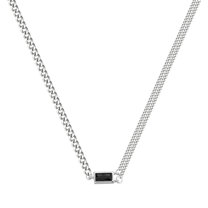 S925 silver square brand retro necklace collarbone chain women's jewelry