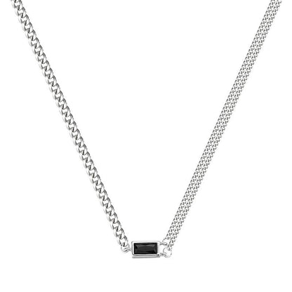 S925 silver square brand retro necklace collarbone chain women's jewelry