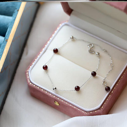 S925 Sterling Silver Red Garnet Bracelet for Women, Unique Forest Style, Minimalist Sweet Fresh Jewelry