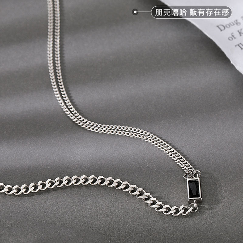 S925 silver square brand retro necklace collarbone chain women's jewelry