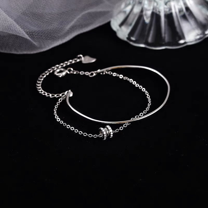 S925 Sterling Silver Double Layer Twisted Bar Bracelet for Women, Ins Style Unique Sweet Versatile Hand Jewelry