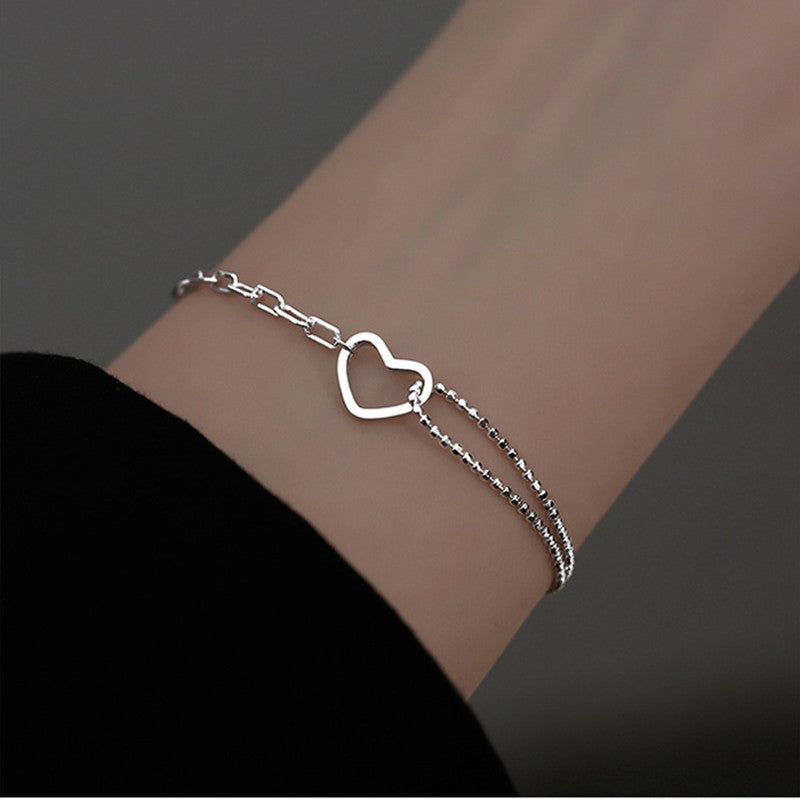 S925 sterling silver heart bracelet women's fashion jewelry