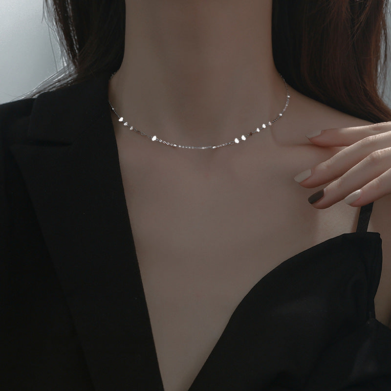 S925 sterling silver shiny collarbone chain women's short geometric necklace jewelry