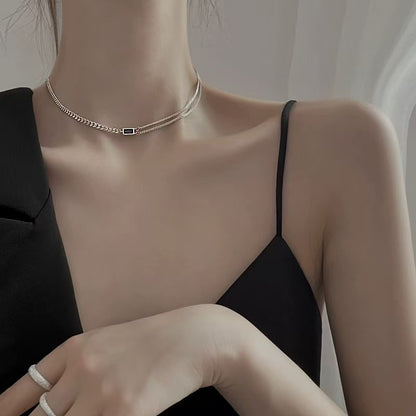 S925 silver square brand retro necklace collarbone chain women's jewelry