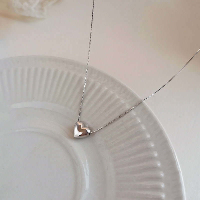S925 silver heart necklace, women's light luxury heart-shaped collarbone jewelry