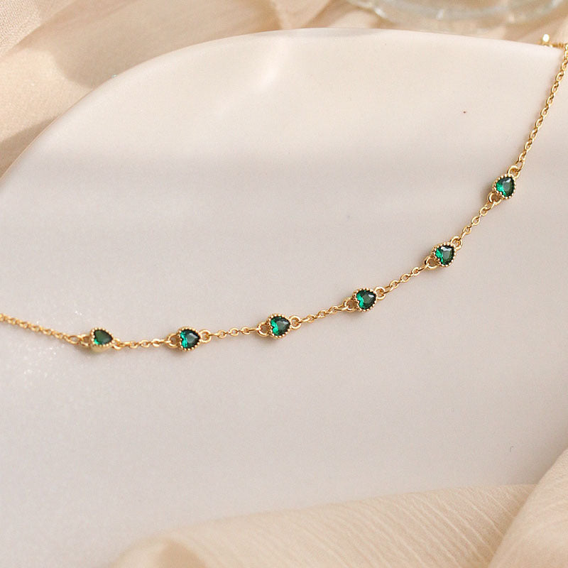 S925 silver diamond set heart block emerald bracelet for women's jewelry