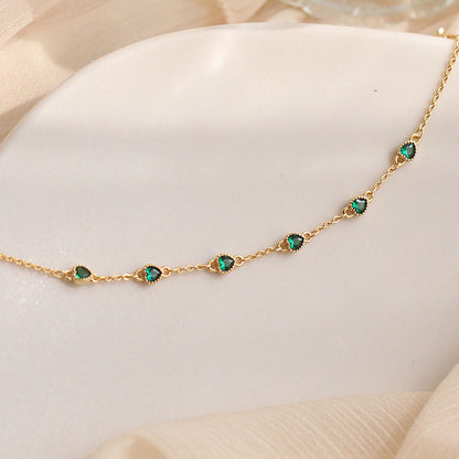 S925 silver diamond set heart block emerald bracelet for women's jewelry