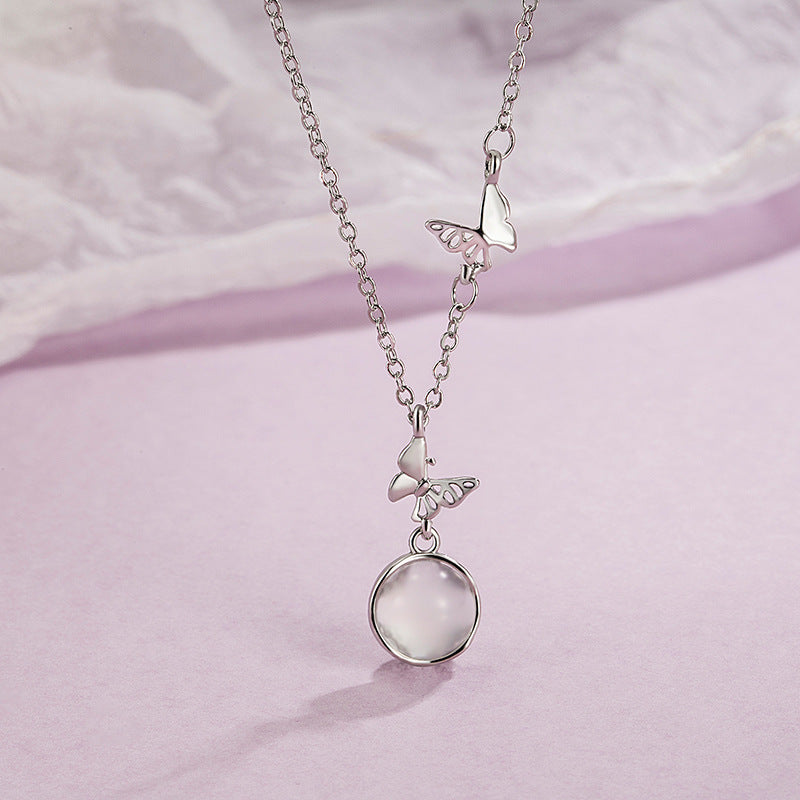 Double Butterfly Necklace Women S925 Pure Silver Pendant Clavicle Chain Jewelry