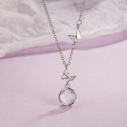 Double Butterfly Necklace Women S925 Pure Silver Pendant Clavicle Chain Jewelry