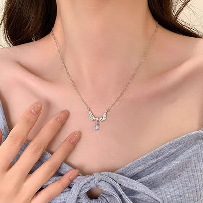 Necklace women's 999 sterling silver fashionable angel wing collarbone chain jewelry