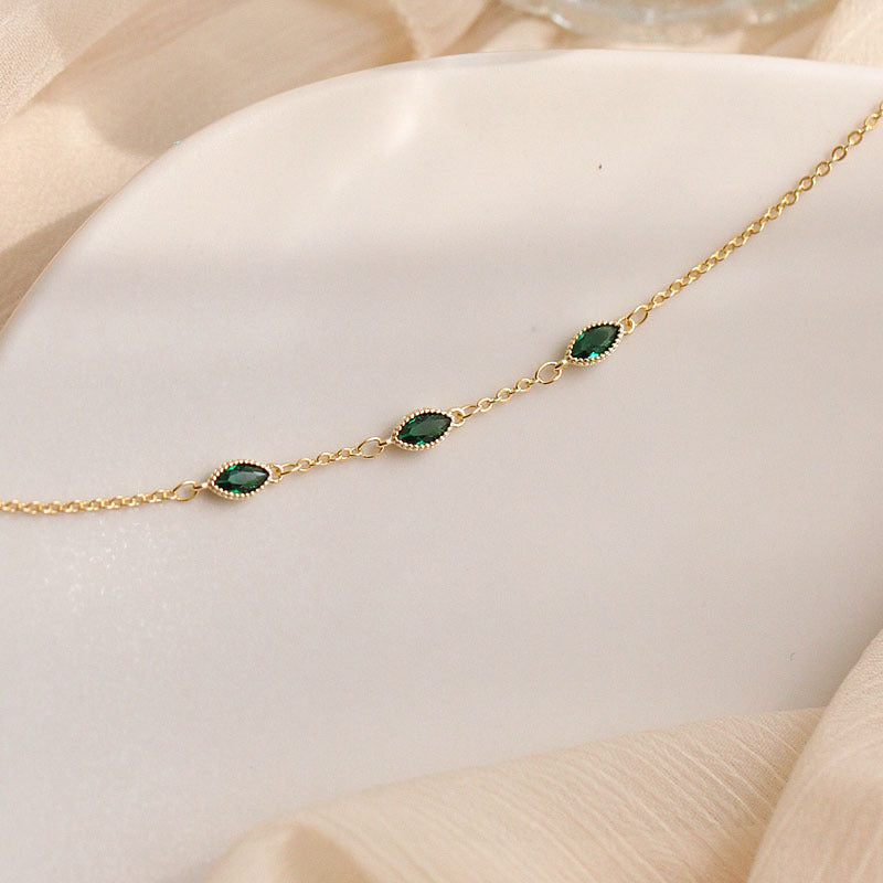 S925 silver diamond set heart block emerald bracelet for women's jewelry