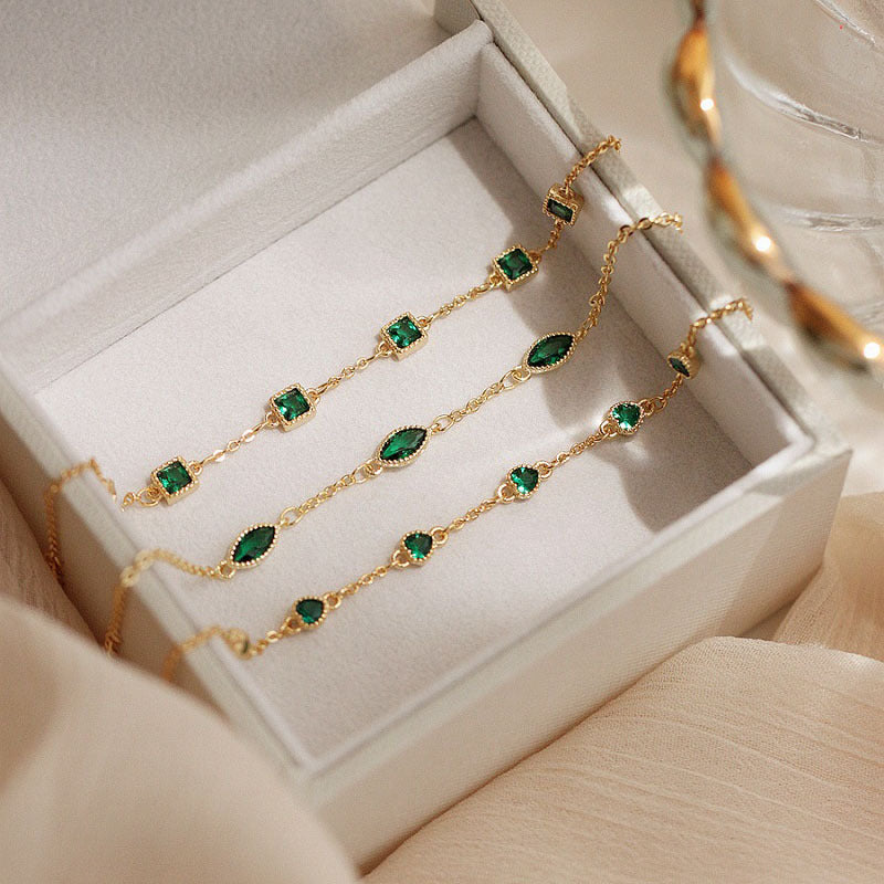 S925 silver diamond set heart block emerald bracelet for women's jewelry