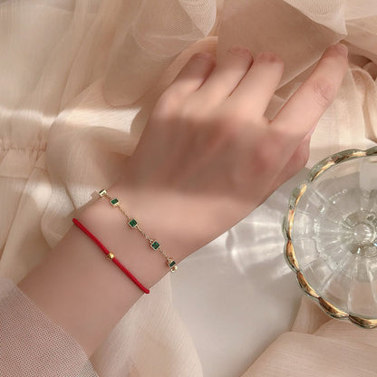S925 silver diamond set heart block emerald bracelet for women's jewelry