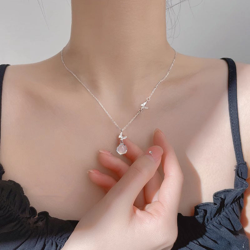 Double Butterfly Necklace Women S925 Pure Silver Pendant Clavicle Chain Jewelry