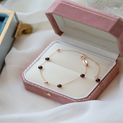 S925 Sterling Silver Red Garnet Bracelet for Women, Unique Forest Style, Minimalist Sweet Fresh Jewelry