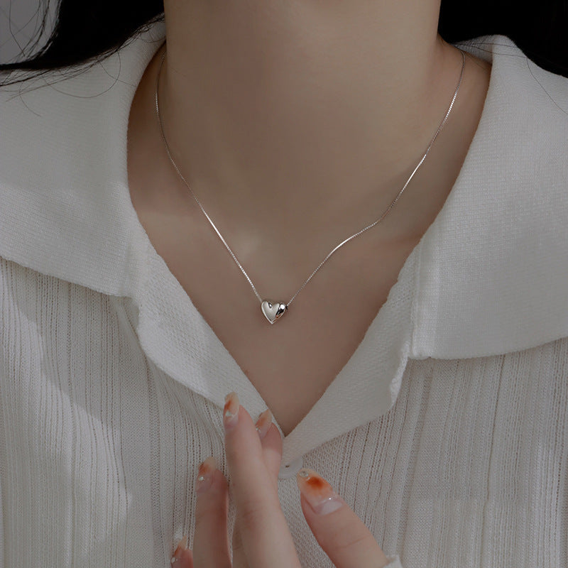 S925 silver heart necklace, women's light luxury heart-shaped collarbone jewelry