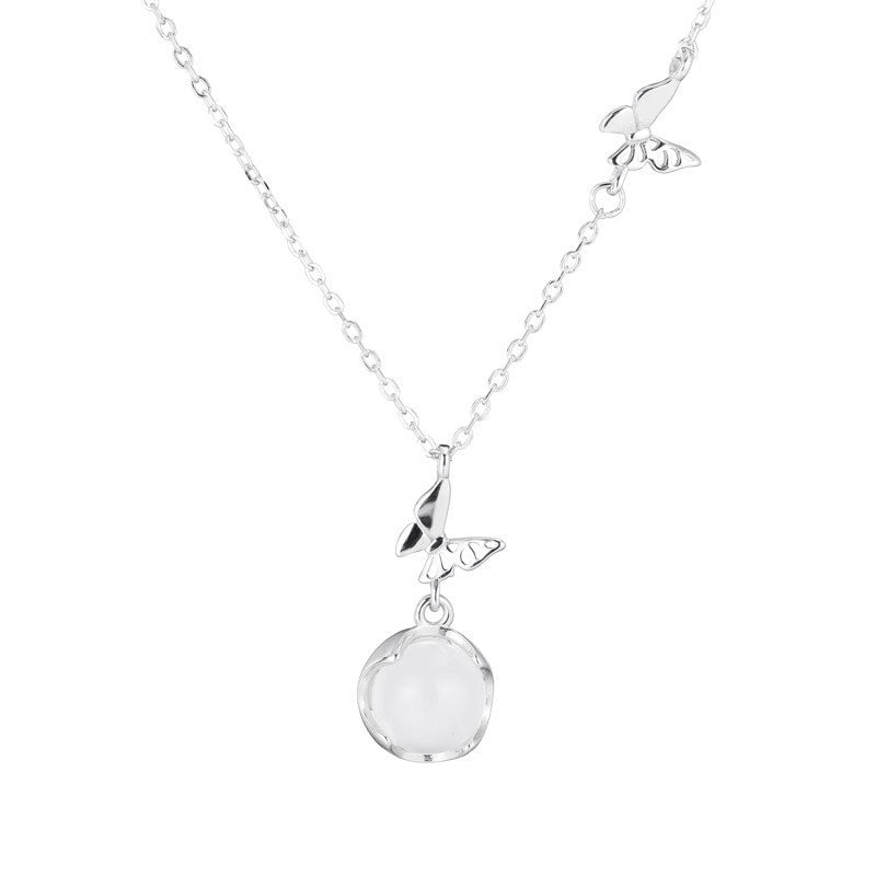 Double Butterfly Necklace Women S925 Pure Silver Pendant Clavicle Chain Jewelry