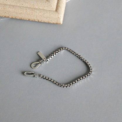 925 sterling silver bracelet, women's retro box chain fashion simple jewelry