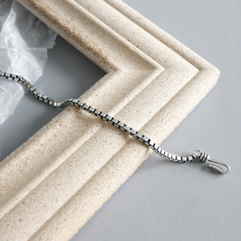 925 sterling silver bracelet, women's retro box chain fashion simple jewelry